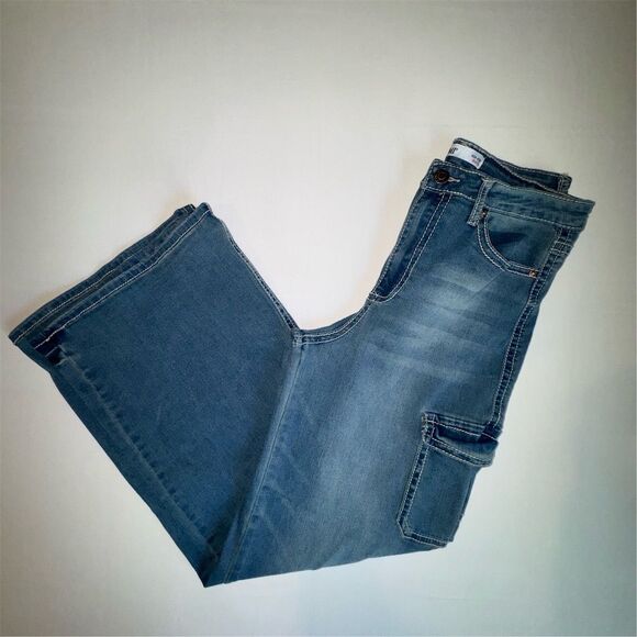 YMI Women's High Rise Skater Wide-Leg Cargo Jeans Blue Size 13 / 31 - Picture 4 of 15
